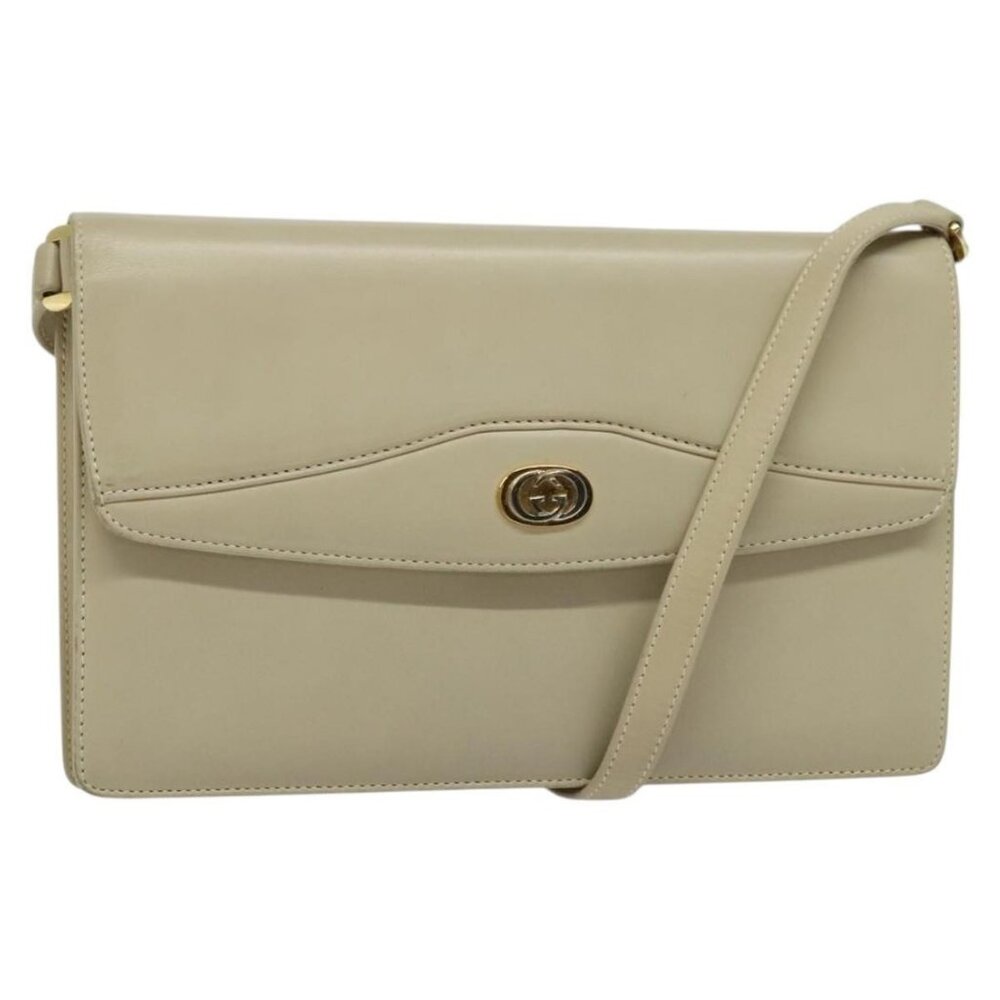 Authentic GUCCI Shoulder Bag Leather Beige Gold 004 406 0105
